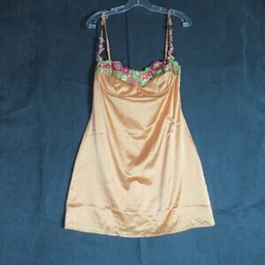 Papermoon Dress Women Large Orange Satin Floral Fairy Punk Romantic Prairie NWT